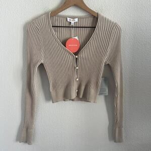 NWT WAYF 98 Sahara Sand Ribbed Button Front Long Sleeve Top Cardigan Small
